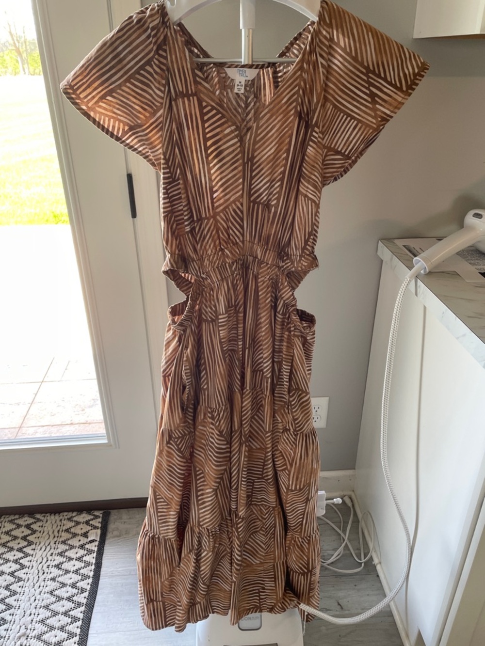 Time and Tru Brown Geo-Stripe V-Neck Maxi Dress with Pockets!
